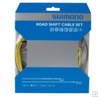 Shimano Road Gear Cable Set - PTFE Coated Inner Wire, Yellow