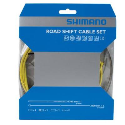 Shimano Road Gear Cable Set - PTFE Coated Inner Wire, Yellow