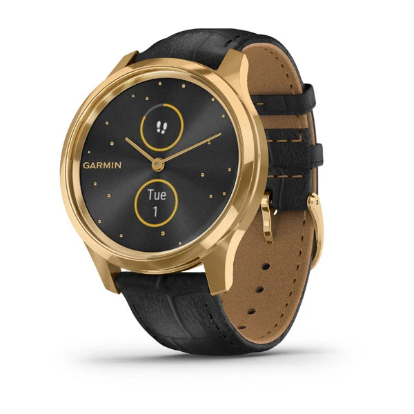 Garmin Vivomove Luxe Smartwatch 24k Gold with Black Leather